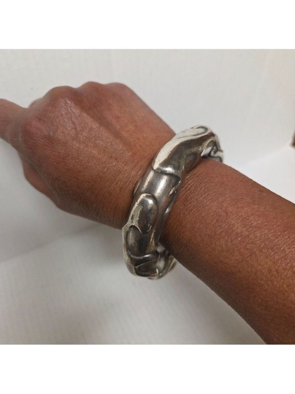 Vintage Ethnic 2-tone Handmade Bangle Bracelet (Signed)